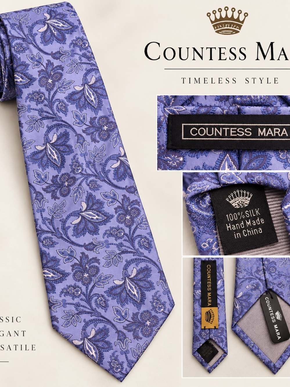 Countess Mara Men's Light Purple Paisley Silk Tie